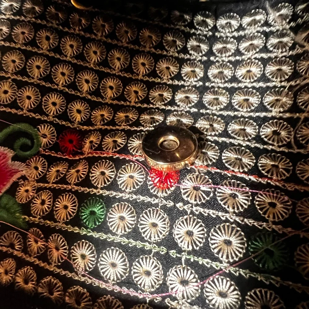 Floral Embroidered Backpack - Black and Red
